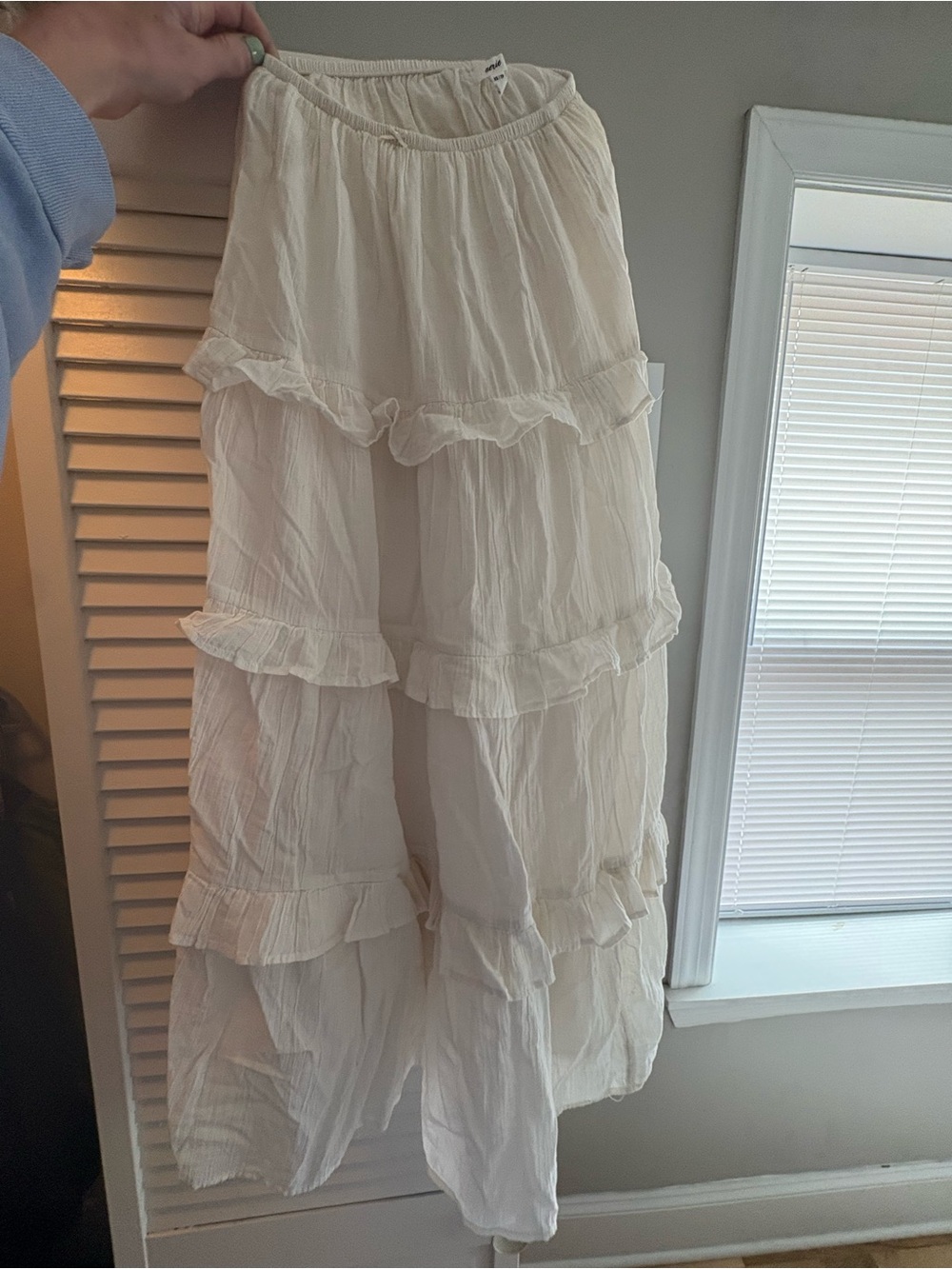 aerie Cream Tiered Ruffle Maxi Skirt